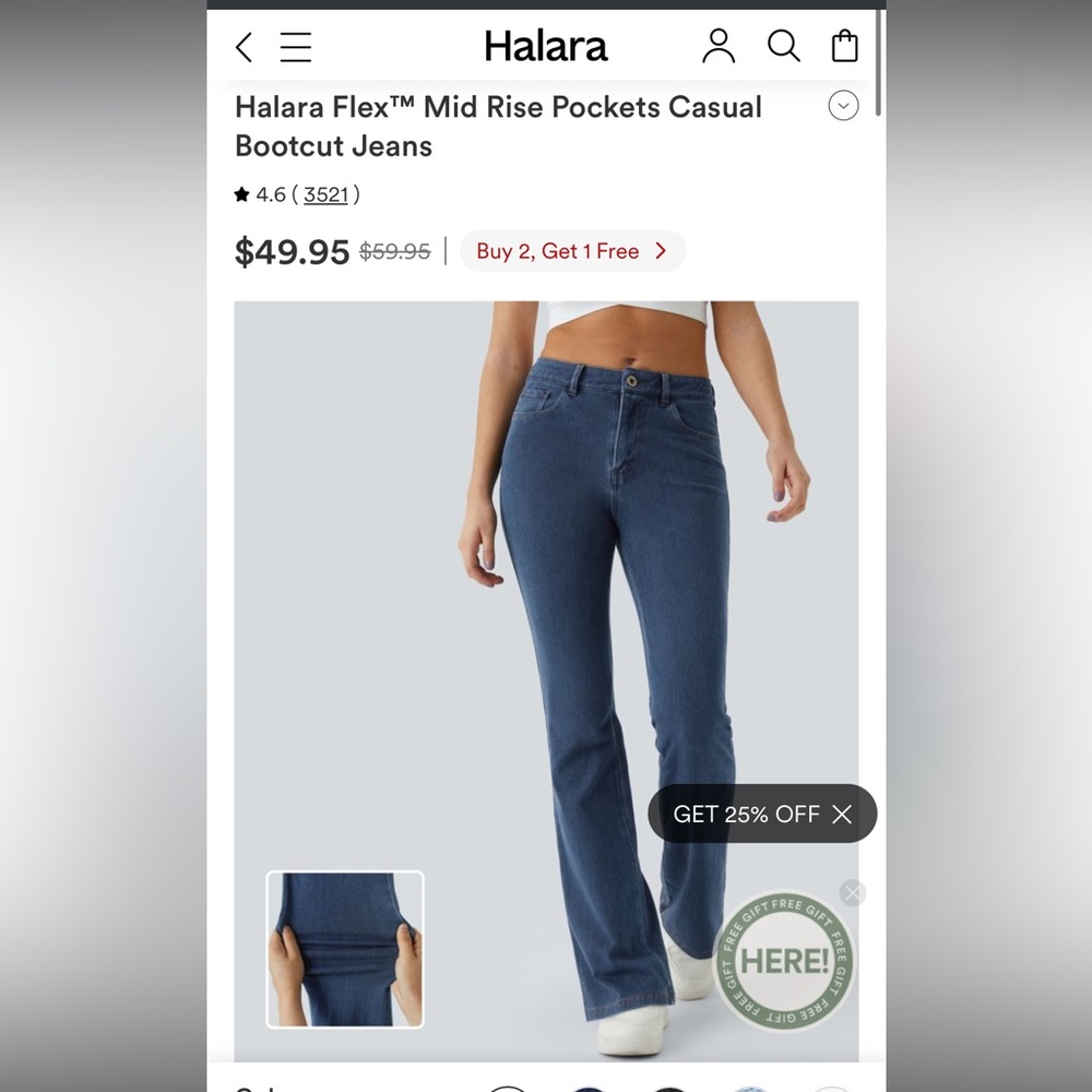 Halara Flex™ Mid Rise Pockets Casual Bootcut Jeans - S Regular Washed Denim